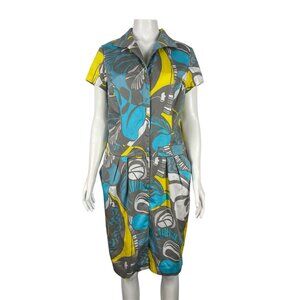 Lafayette 148 Knee Length Printed Shirt Dress Size 10 Zip Short Sleeve Pockets
